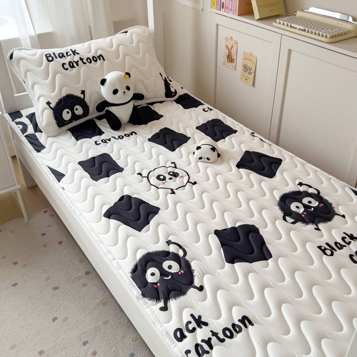 91家纺网 家纺一手货源 找家纺 希廷顿 2026新款印花夹棉防水床垫学生款 小煤球