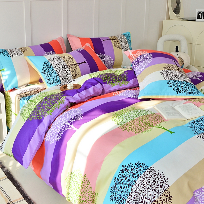 91家纺网 家纺一手货源 找家纺 登登 2024新款直播爆款清新风纯棉全棉三四件套 树影