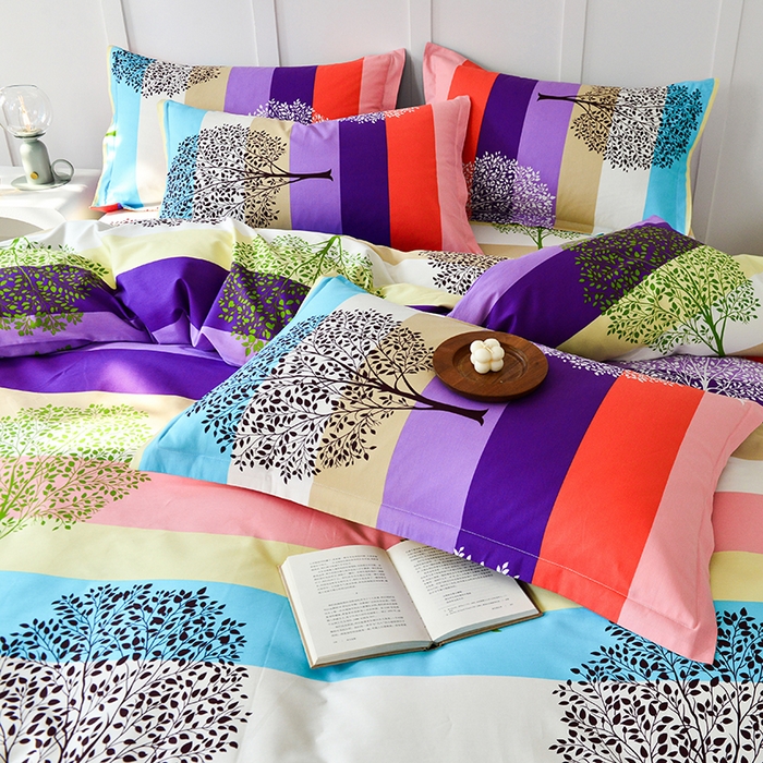 91家纺网 家纺一手货源 找家纺 登登 2024新款直播爆款清新风纯棉全棉三四件套 树影