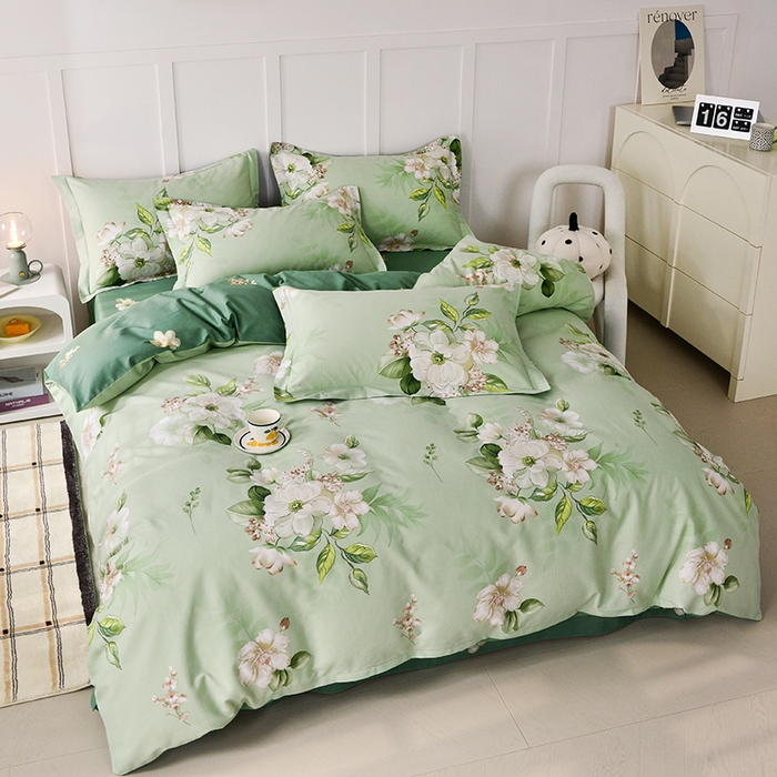 91家纺网 家纺一手货源 找家纺 登登 2024新款直播爆款清新风纯棉全棉三四件套 素雅