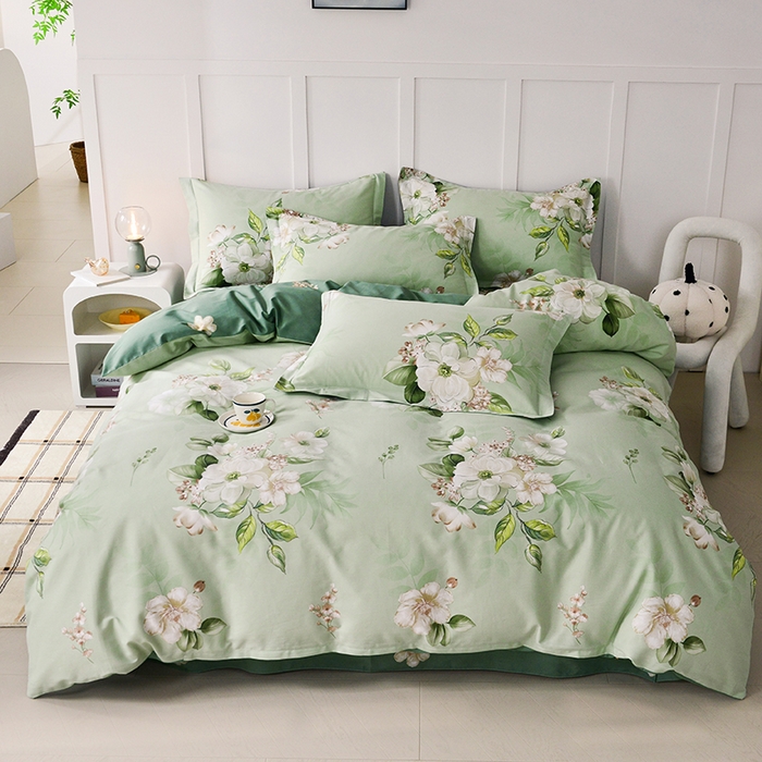 91家纺网 家纺一手货源 找家纺 登登 2024新款直播爆款清新风纯棉全棉三四件套 素雅