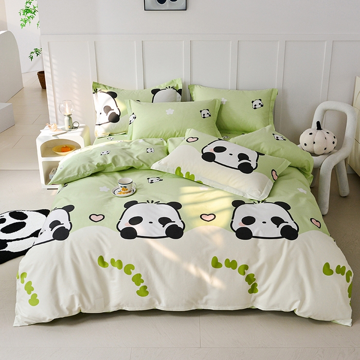 91家纺网 家纺一手货源 找家纺 登登 2024新款直播爆款清新风纯棉全棉三四件套 幸运熊猫