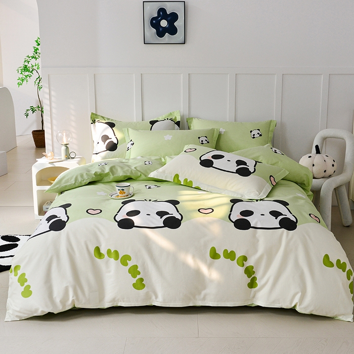 登登 2024新款直播爆款清新风纯棉全棉三四件套 幸运熊猫