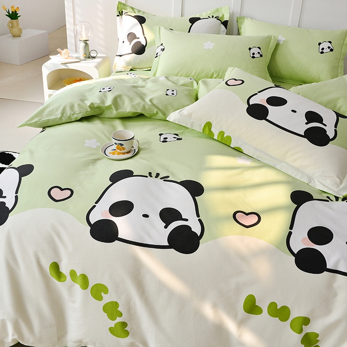 91家纺网 家纺一手货源 找家纺 登登 2024新款直播爆款清新风纯棉全棉三四件套 幸运熊猫