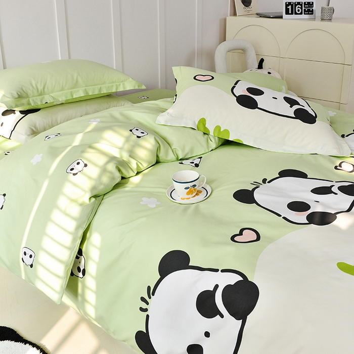 91家纺网 家纺一手货源 找家纺 登登 2024新款直播爆款清新风纯棉全棉三四件套 幸运熊猫