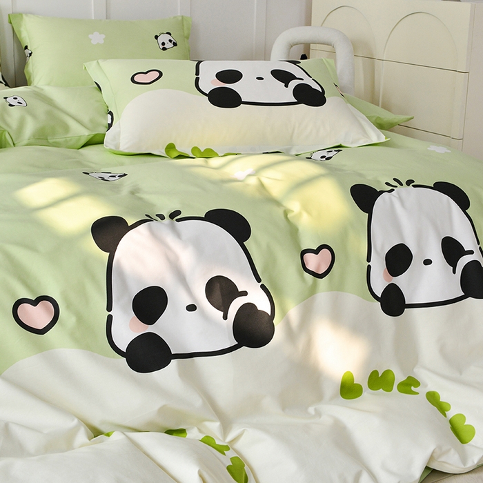 91家纺网 家纺一手货源 找家纺 登登 2024新款直播爆款清新风纯棉全棉三四件套 幸运熊猫