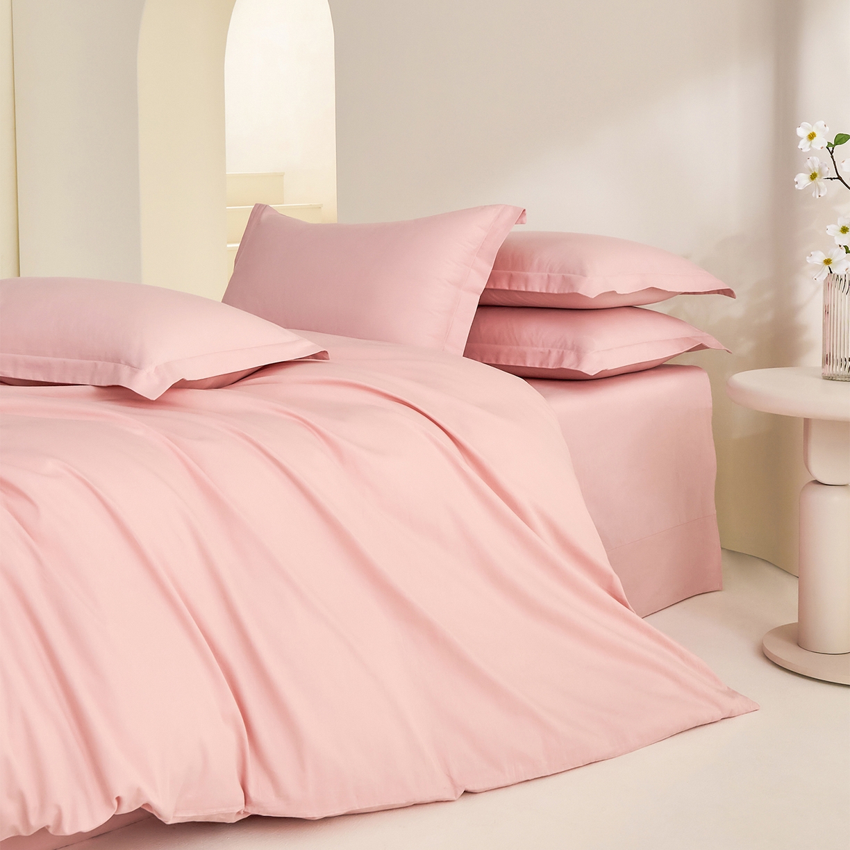 91家纺网 家纺一手货源 找家纺 元元家居（元元被业） 2026新款全棉纯棉13372床盖款四件套-纯色款 果粉