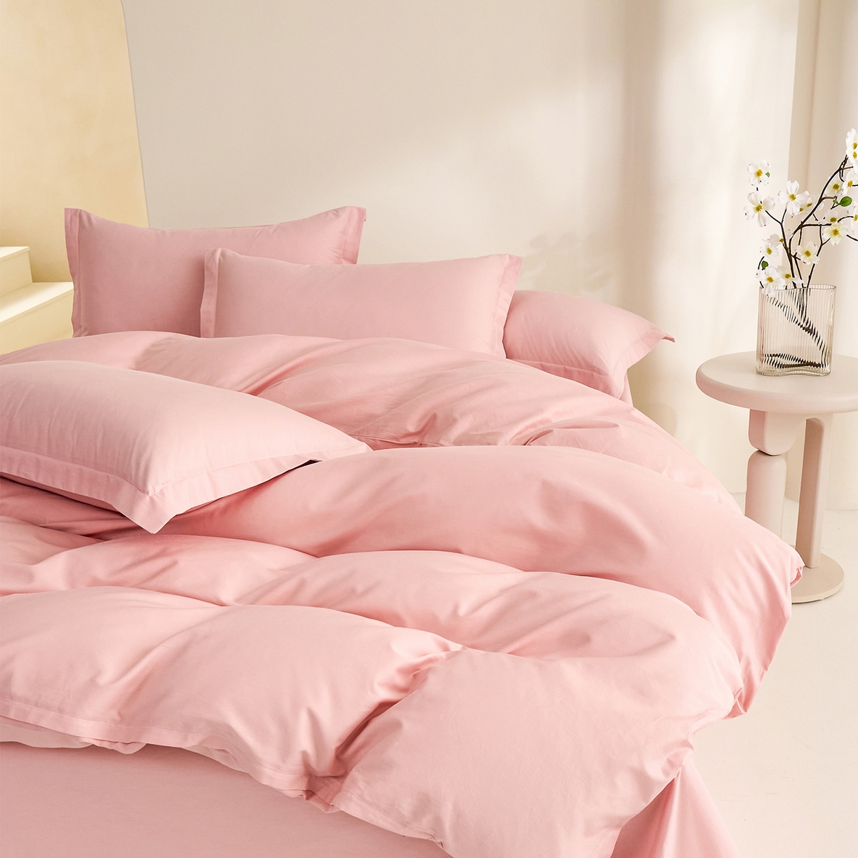 91家纺网 家纺一手货源 找家纺 元元家居（元元被业） 2026新款全棉纯棉13372床盖款四件套-纯色款 果粉