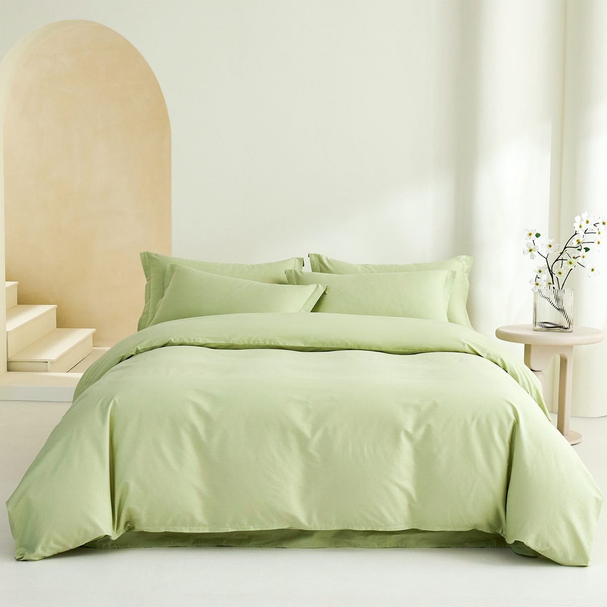 91家纺网 家纺一手货源 找家纺 元元家居（元元被业） 2026新款全棉纯棉13372床盖款四件套-纯色款 麦田绿