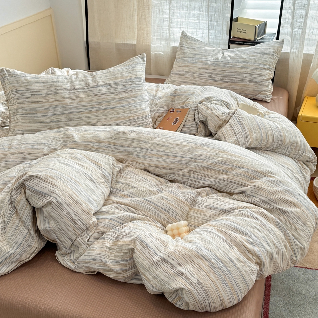 91家纺网 家纺一手货源 找家纺 （总）N先生+V 13814689556 发大图/买家秀 2026新款无印风泡芙双层纱四件套