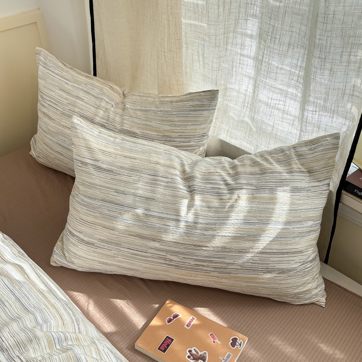 91家纺网 家纺一手货源 找家纺 （总）N先生+V 13814689556 发大图/买家秀 2026新款无印风泡芙双层纱四件套