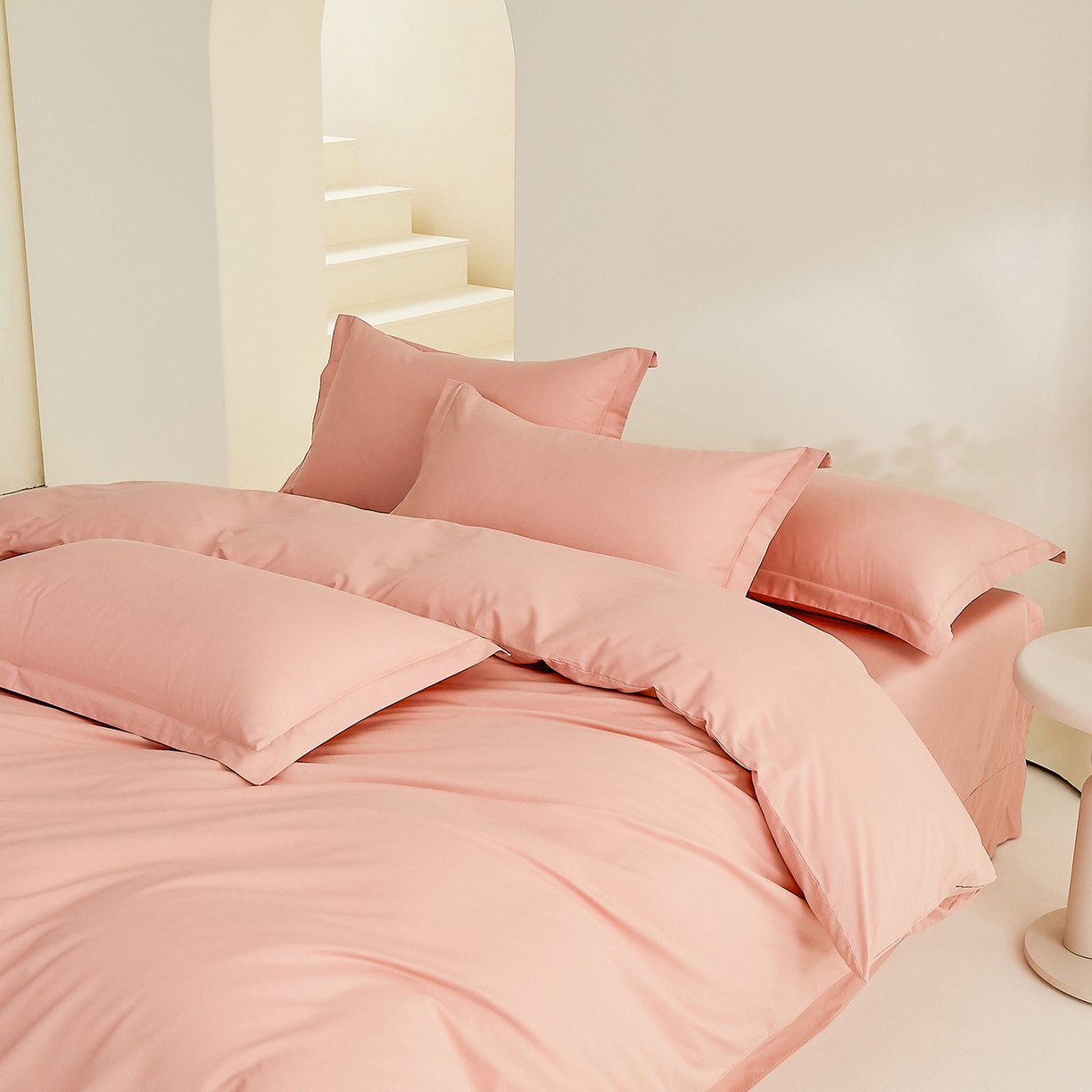 91家纺网 家纺一手货源 找家纺 元元家居（元元被业） 2026新款全棉纯棉13372床盖款四件套-纯色款 炫彩粉