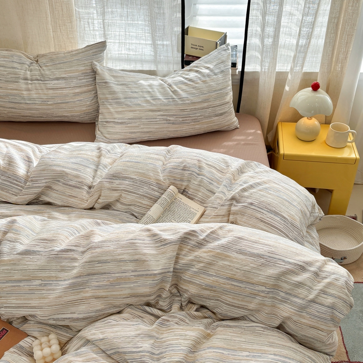 91家纺网 家纺一手货源 找家纺 （总）N先生+V 13814689556 发大图/买家秀 2026新款无印风泡芙双层纱四件套