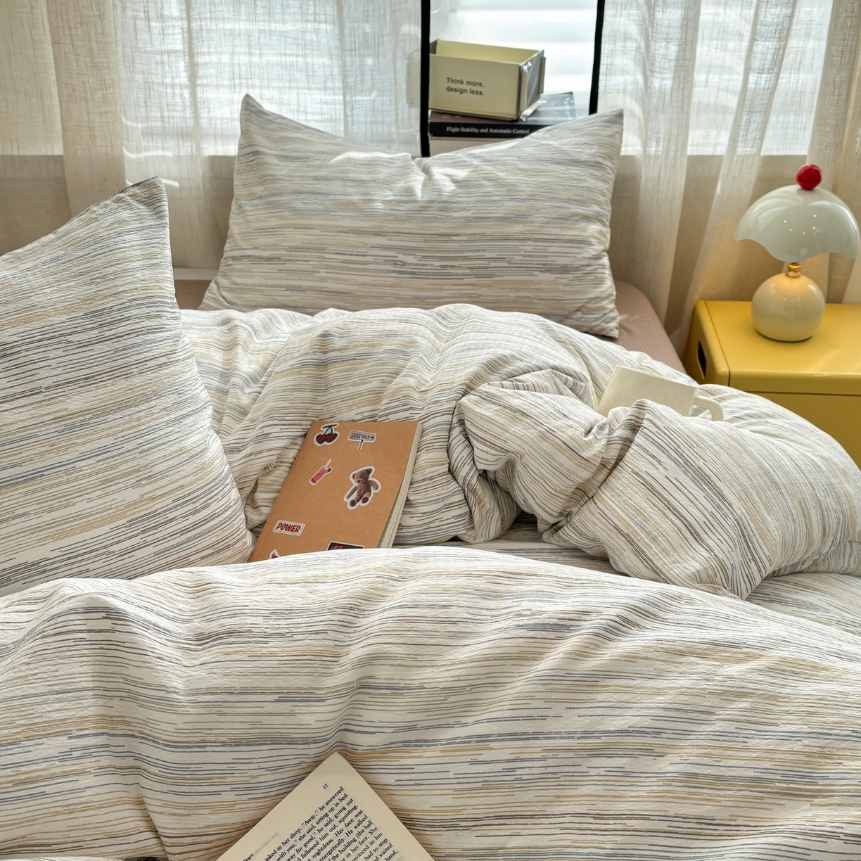 91家纺网 家纺一手货源 找家纺 N先生+V 13814689556 发大图/买家秀 2026新款无印风泡芙双层纱四件套 简兮-咖