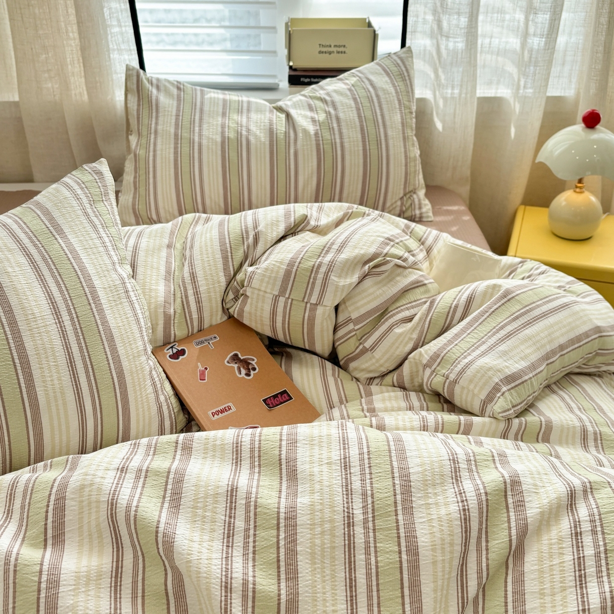 91家纺网 家纺一手货源 找家纺 N先生+V 13814689556 发大图/买家秀 2026新款无印风泡芙双层纱四件套 栖然-绿