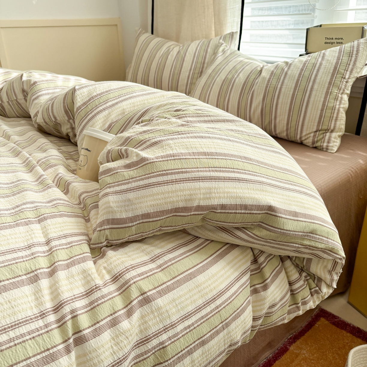 91家纺网 家纺一手货源 找家纺 N先生+V 13814689556 发大图/买家秀 2026新款无印风泡芙双层纱四件套 栖然-绿