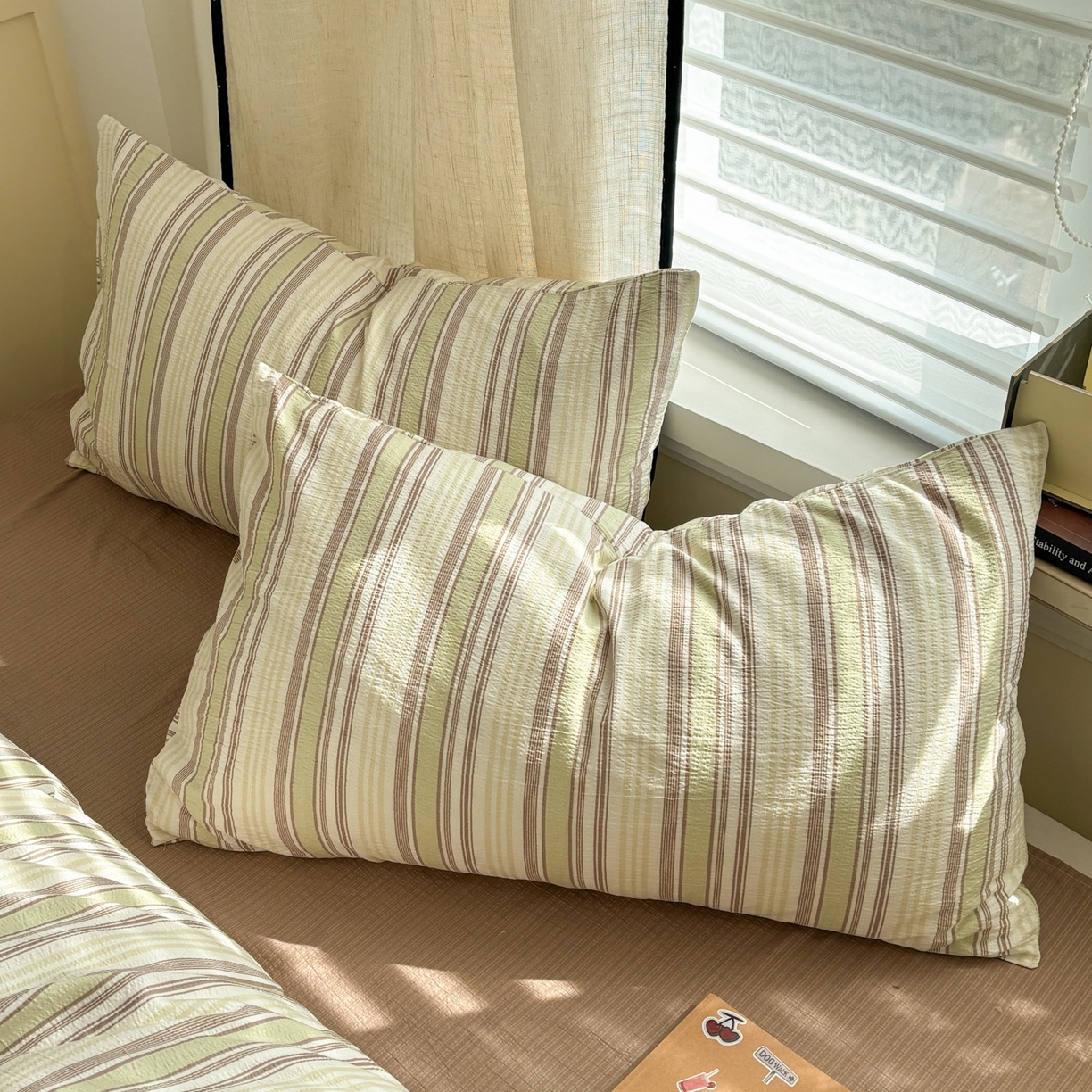 91家纺网 家纺一手货源 找家纺 N先生+V 13814689556 发大图/买家秀 2026新款无印风泡芙双层纱四件套 栖然-绿