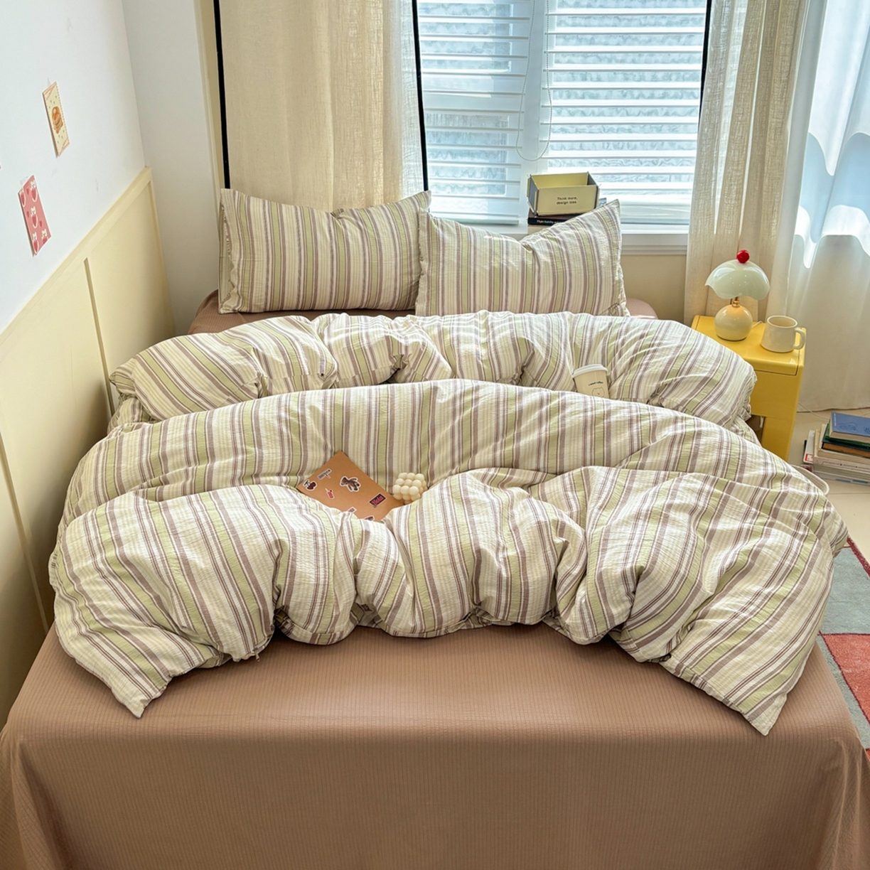 91家纺网 家纺一手货源 找家纺 N先生+V 13814689556 发大图/买家秀 2026新款无印风泡芙双层纱四件套 栖然-绿