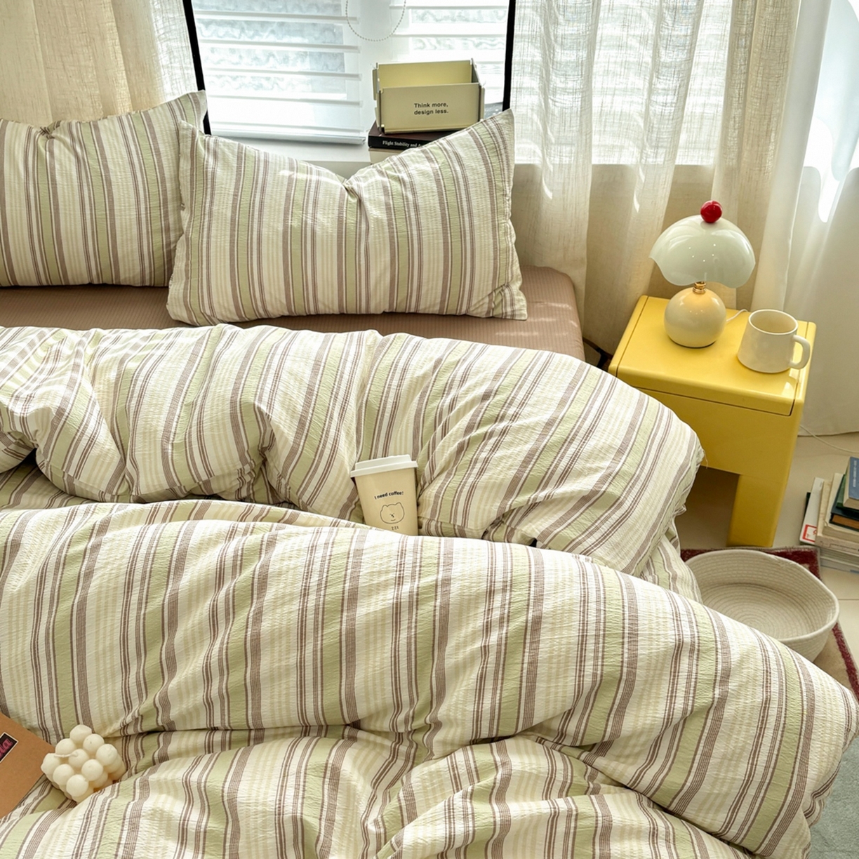 91家纺网 家纺一手货源 找家纺 N先生+V 13814689556 发大图/买家秀 2026新款无印风泡芙双层纱四件套 栖然-绿