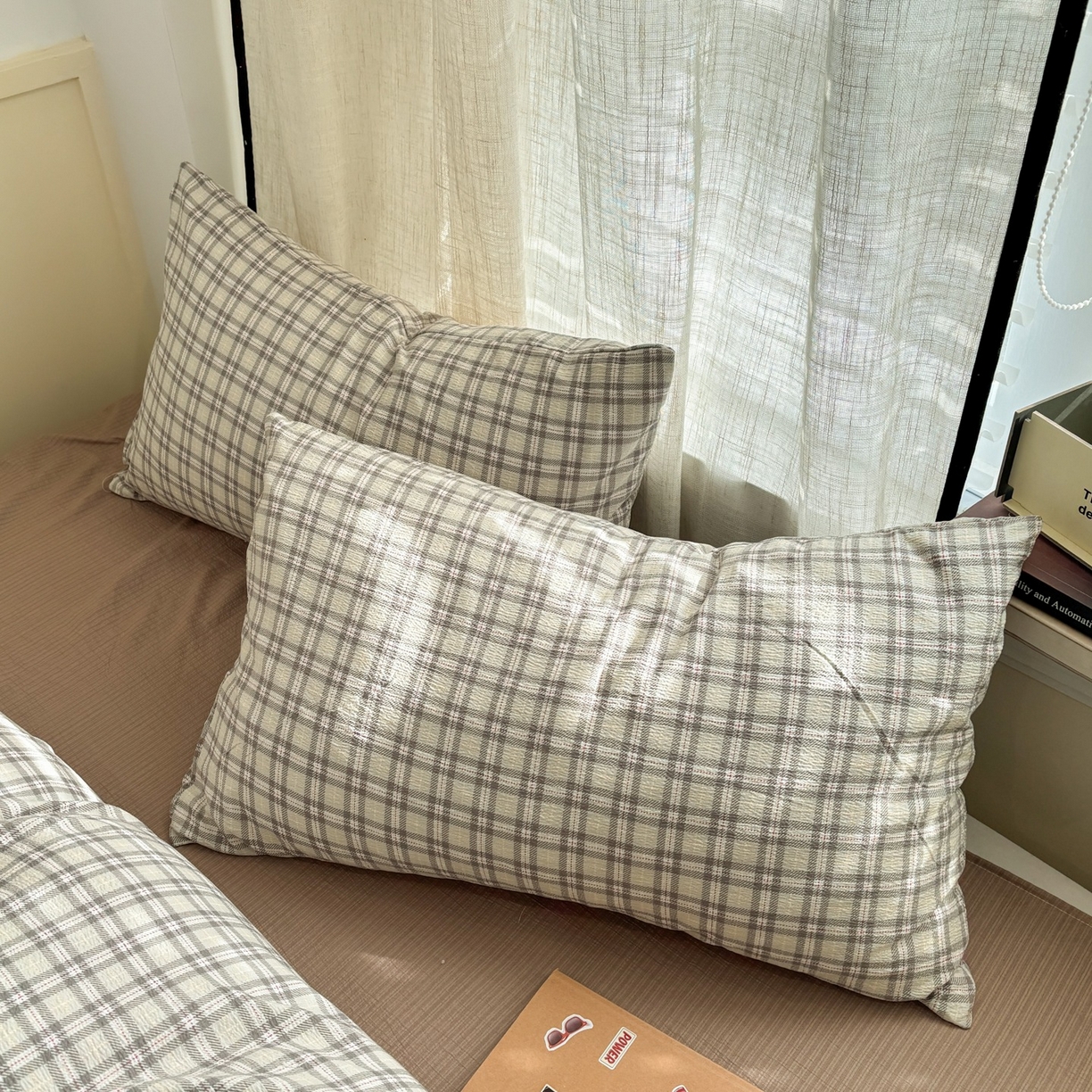 91家纺网 家纺一手货源 找家纺 N先生+V 13814689556 发大图/买家秀 2026新款无印风泡芙双层纱四件套 知禾-咖