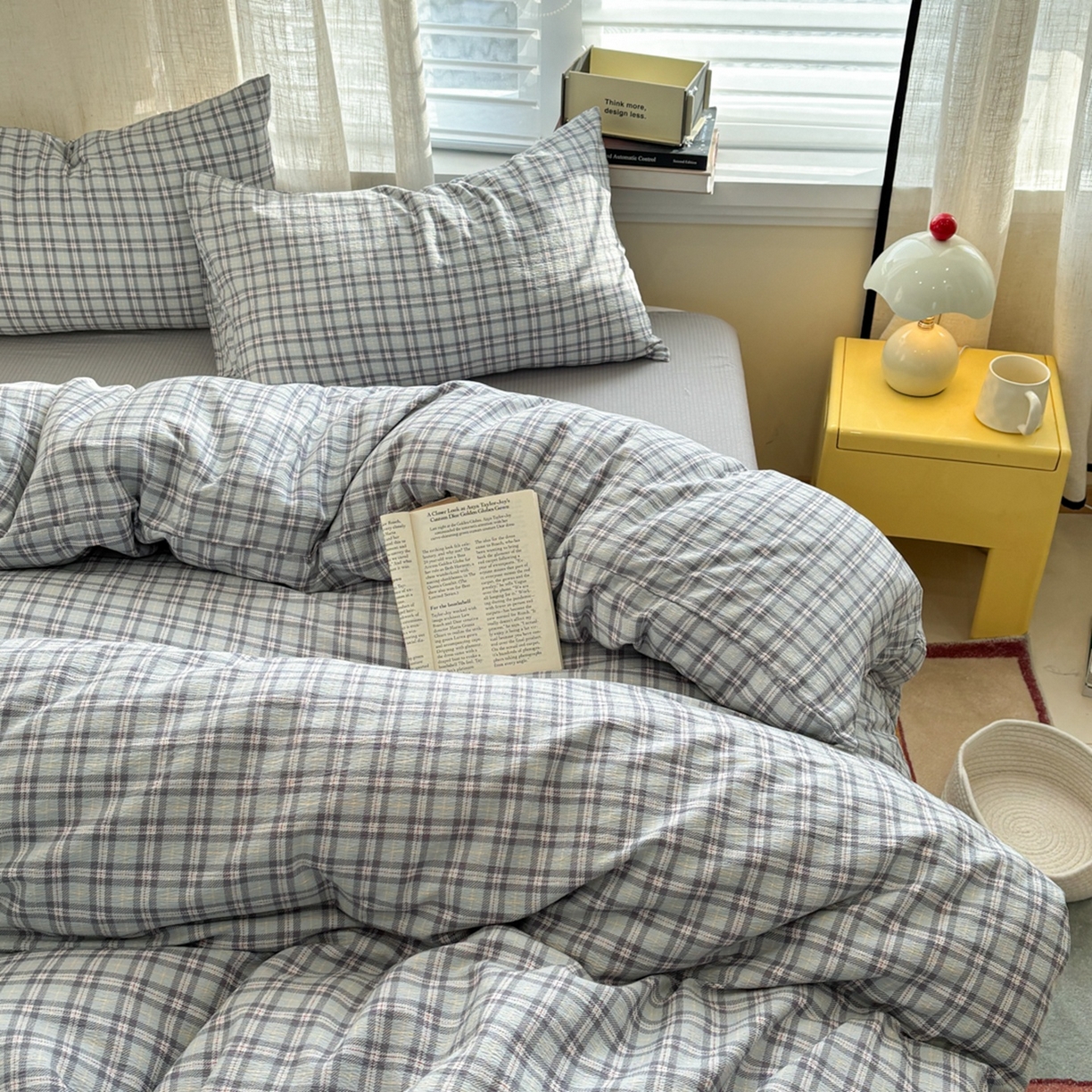 91家纺网 家纺一手货源 找家纺 N先生+V 13814689556 发大图/买家秀 2026新款无印风泡芙双层纱四件套 知禾-蓝