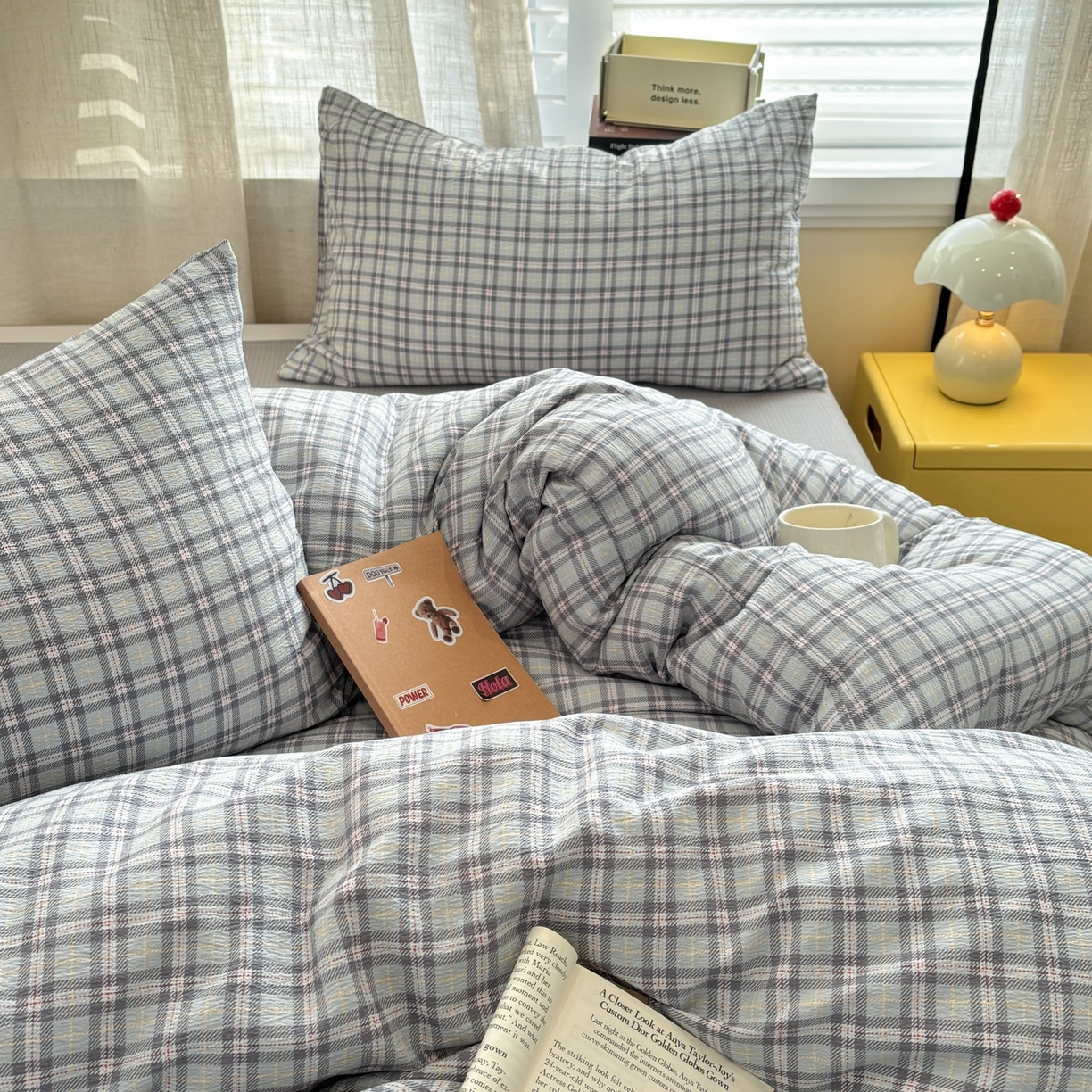 91家纺网 家纺一手货源 找家纺 N先生+V 13814689556 发大图/买家秀 2026新款无印风泡芙双层纱四件套 知禾-蓝