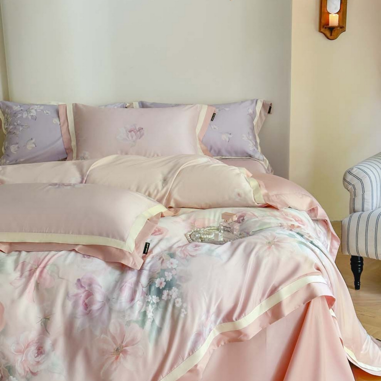 91家纺网 家纺一手货源 找家纺 （总）芯丝路家纺 2026新款天丝棉数码印花四件套（双拼角工艺款）