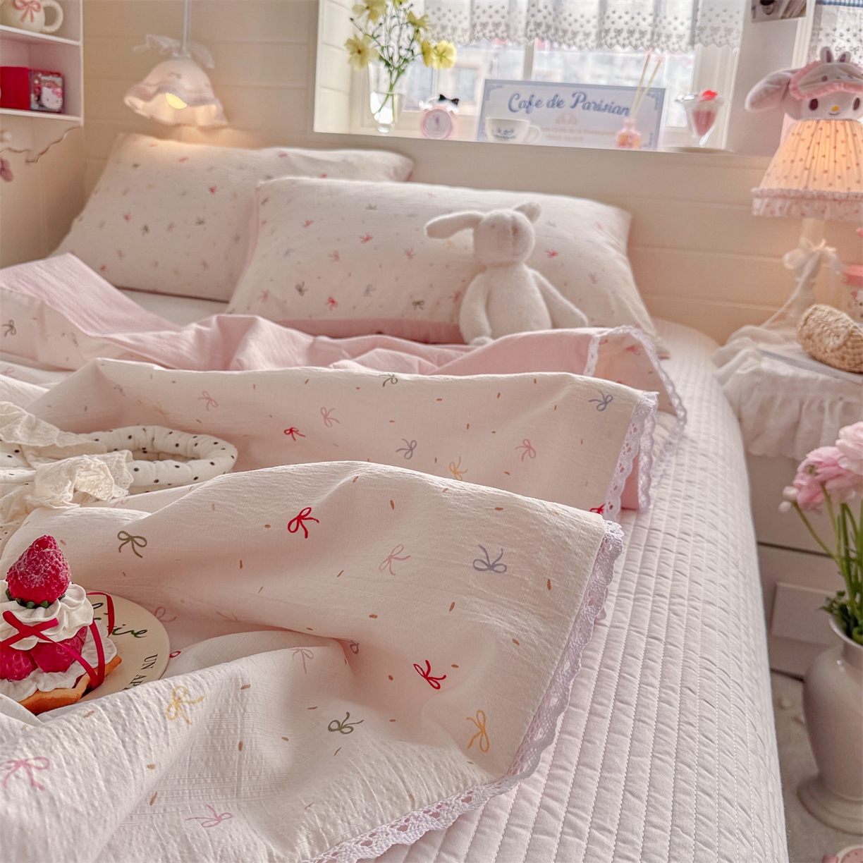 91家纺网 家纺一手货源 找家纺 名兮家居 2026新款亲肤A类皱皱纱夏被夏凉被空调被 彩色蝴蝶结