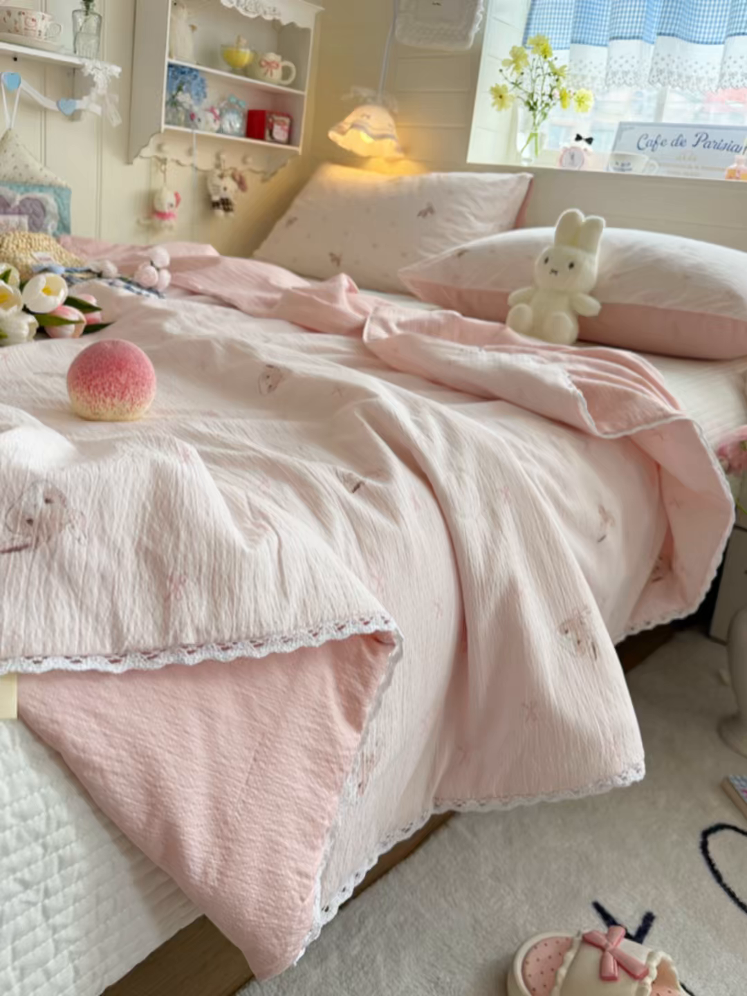 91家纺网 家纺一手货源 找家纺 名兮家居 2026新款亲肤A类皱皱纱夏被夏凉被空调被 粉色小兔