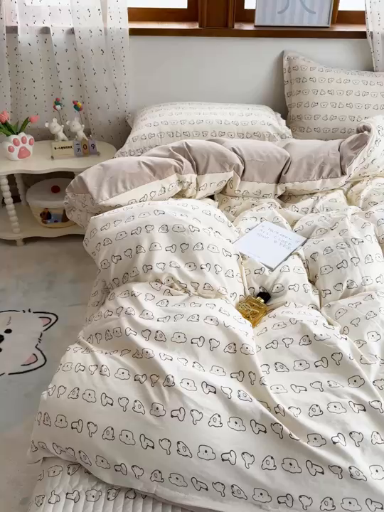 91家纺网 家纺一手货源 找家纺 花满路 2026新款床盖四件套 可爱小狗