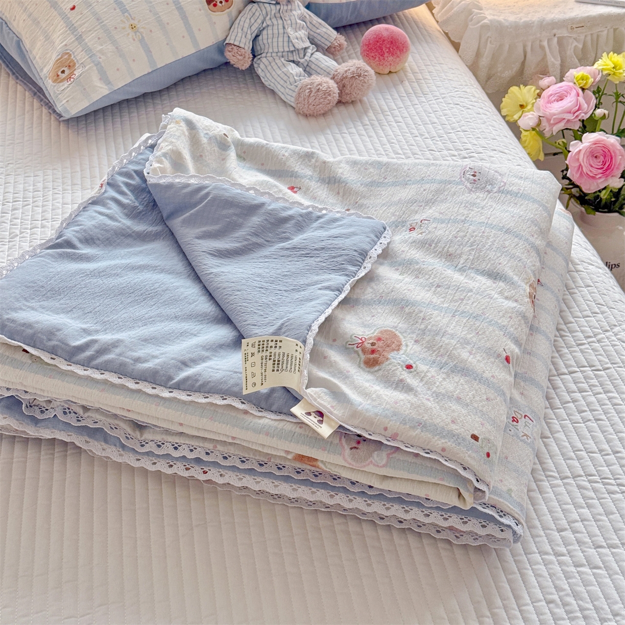 名兮家居 2026新款亲肤A类皱皱纱夏被夏凉被空调被 蓝条日记