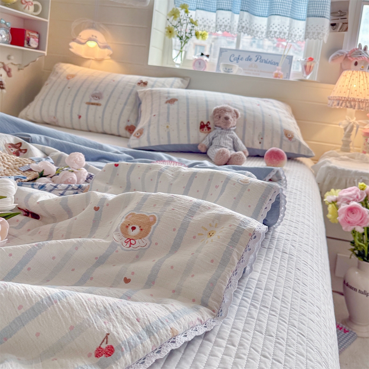 91家纺网 家纺一手货源 找家纺 名兮家居 2026新款亲肤A类皱皱纱夏被夏凉被空调被 蓝条日记