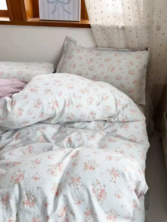 91家纺网 家纺一手货源 找家纺 花满路 2026新款床盖四件套 薄荷花