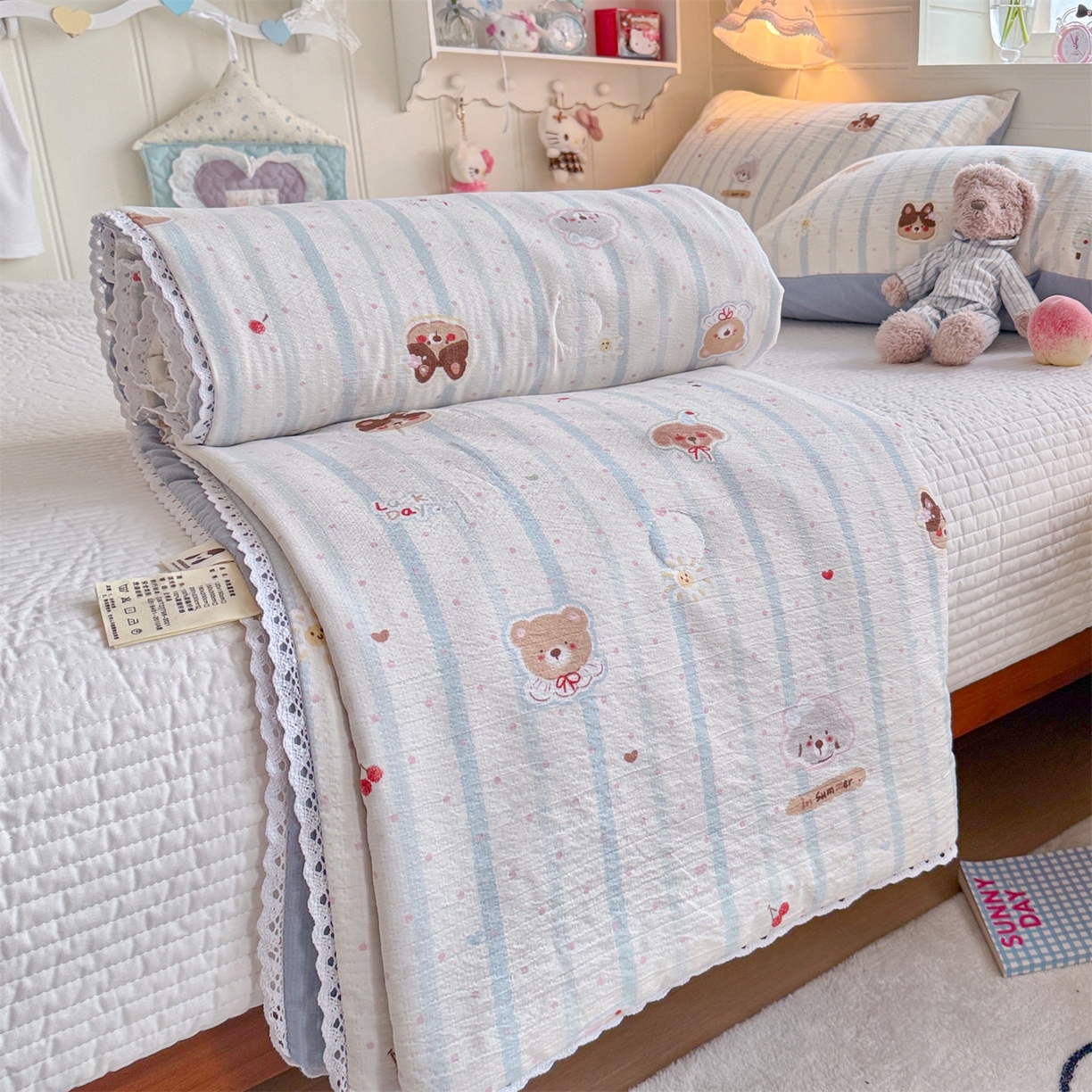 91家纺网 家纺一手货源 找家纺 名兮家居 2026新款亲肤A类皱皱纱夏被夏凉被空调被 蓝条日记