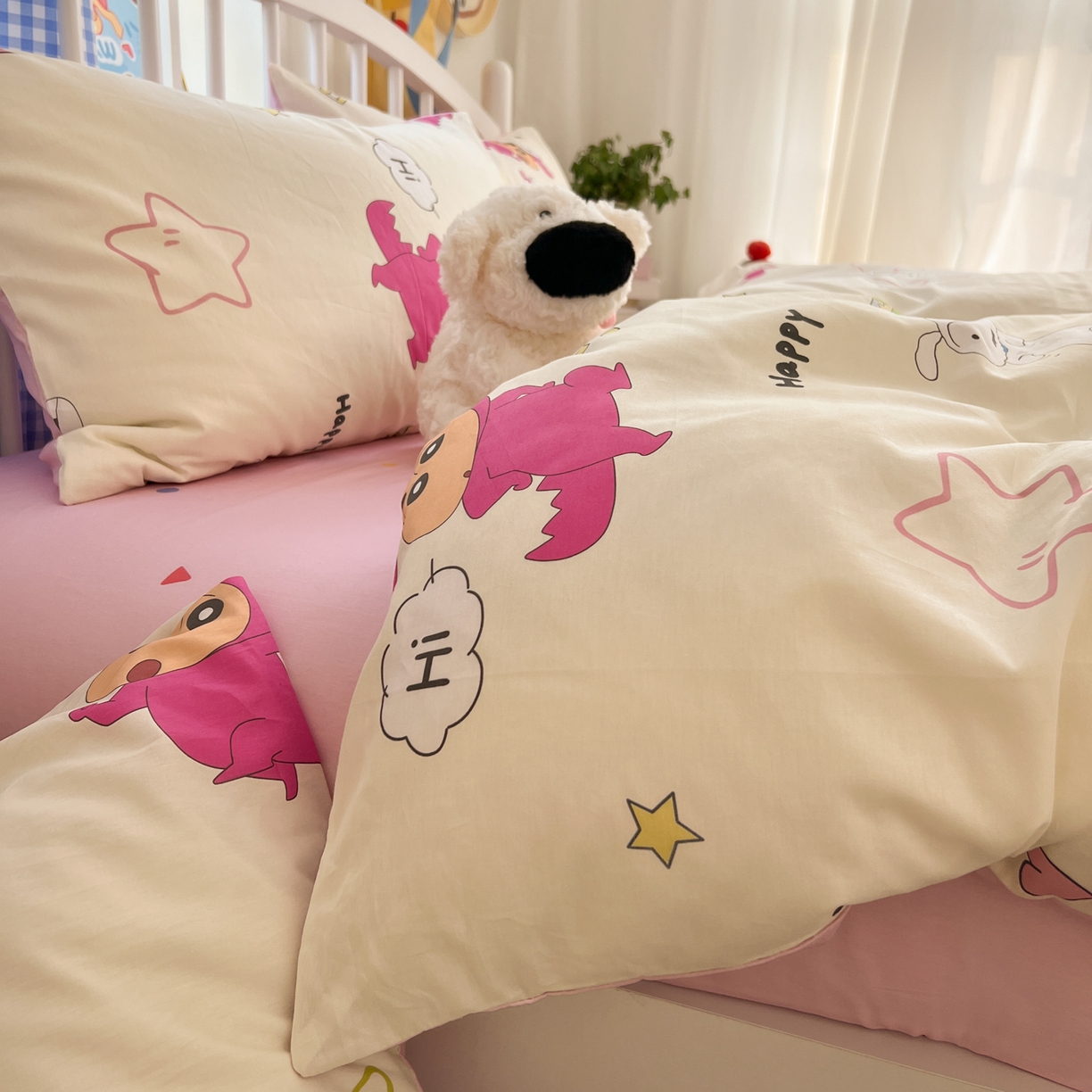 91家纺网 家纺一手货源 找家纺 （总）桃子家居 2026春夏新款蜡笔小新授权全棉纯棉印花卡通系列四件套