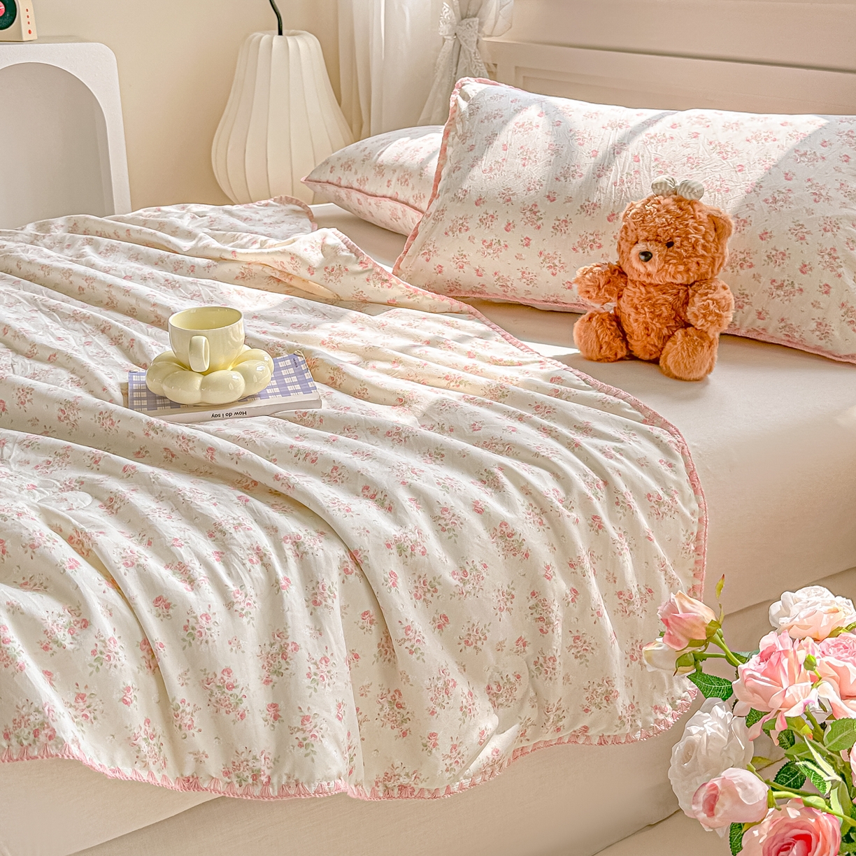 91家纺网 家纺一手货源 找家纺 （总）圣尔雅家纺 2026新款印花夏被小碎花贝壳绣皱皱棉夏凉被空调被