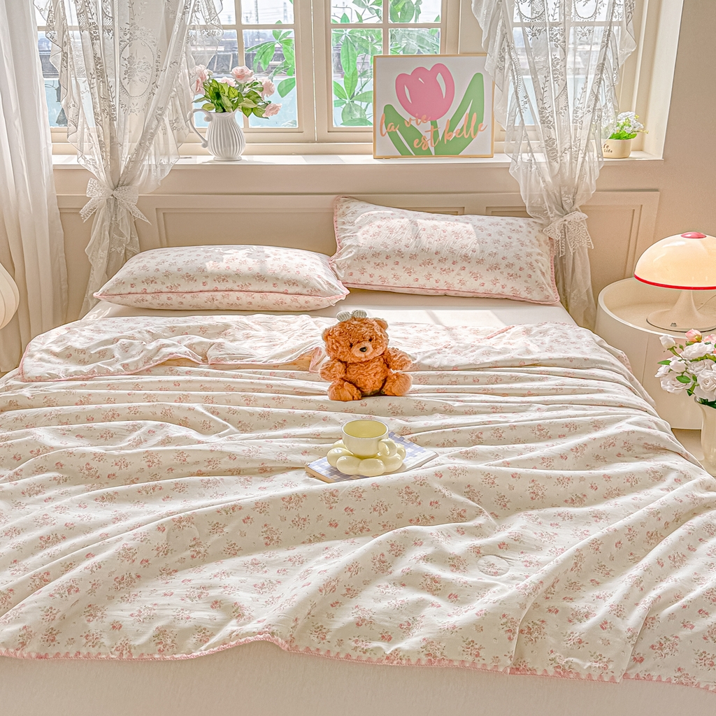 91家纺网 家纺一手货源 找家纺 （总）圣尔雅家纺 2026新款印花夏被小碎花贝壳绣皱皱棉夏凉被空调被