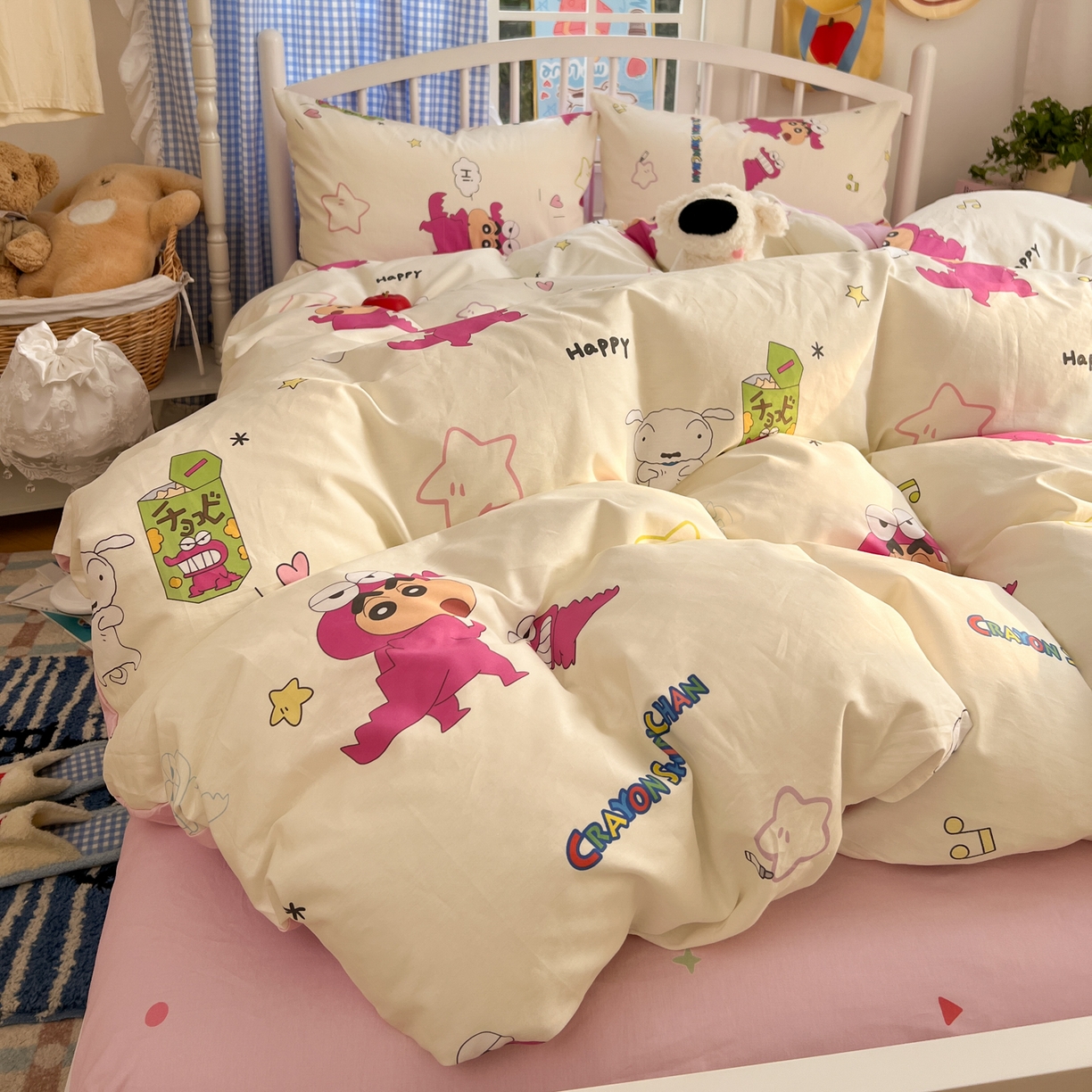 91家纺网 家纺一手货源 找家纺 （总）桃子家居 2026春夏新款蜡笔小新授权全棉纯棉印花卡通系列四件套