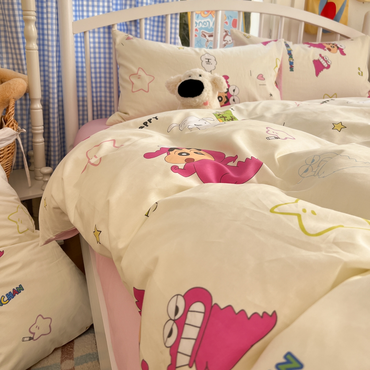 91家纺网 家纺一手货源 找家纺 （总）桃子家居 2026春夏新款蜡笔小新授权全棉纯棉印花卡通系列四件套