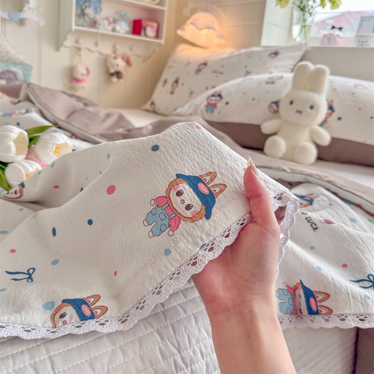 91家纺网 家纺一手货源 找家纺 名兮家居 2026新款亲肤A类皱皱纱夏被夏凉被空调被 泡泡兔