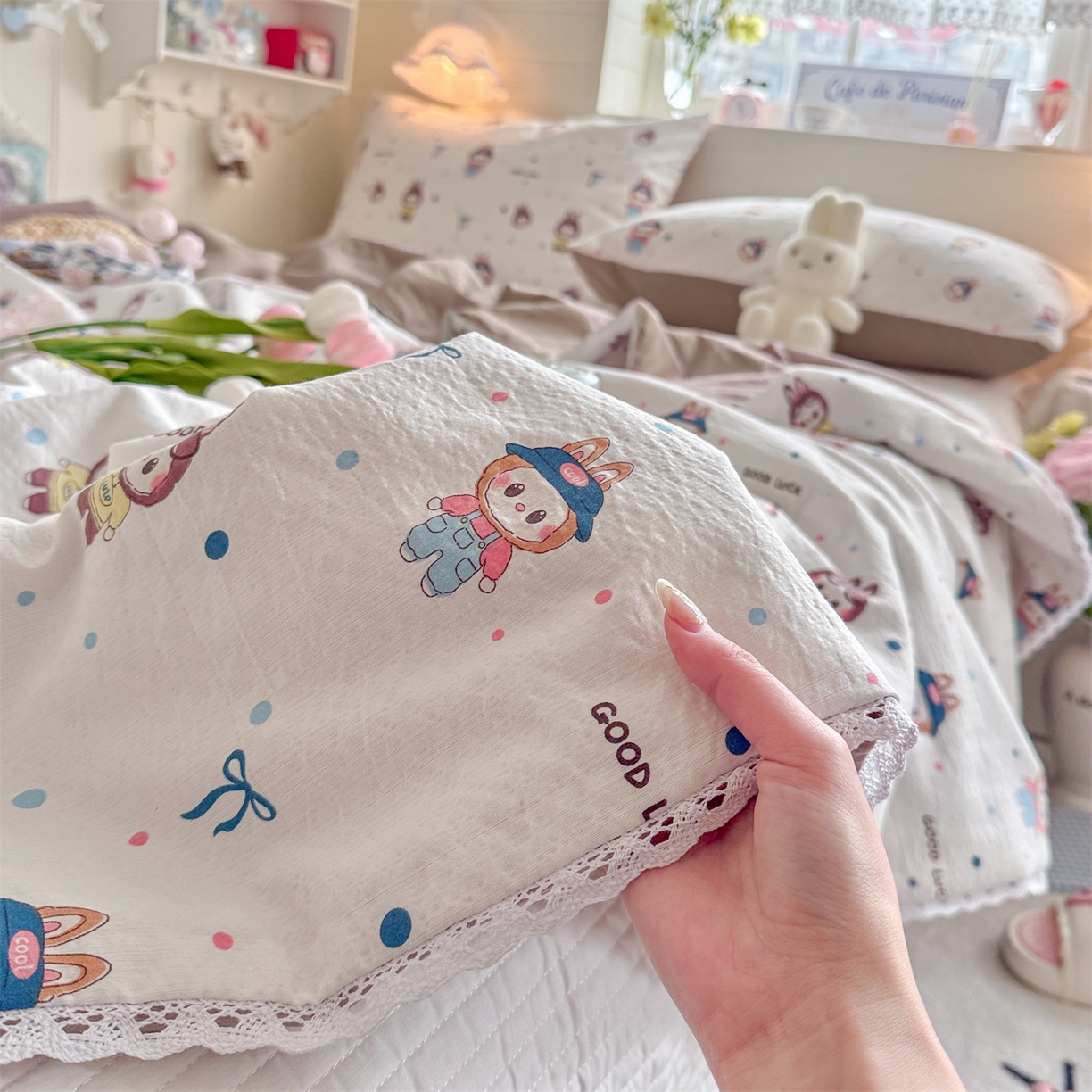 91家纺网 家纺一手货源 找家纺 名兮家居 2026新款亲肤A类皱皱纱夏被夏凉被空调被 泡泡兔