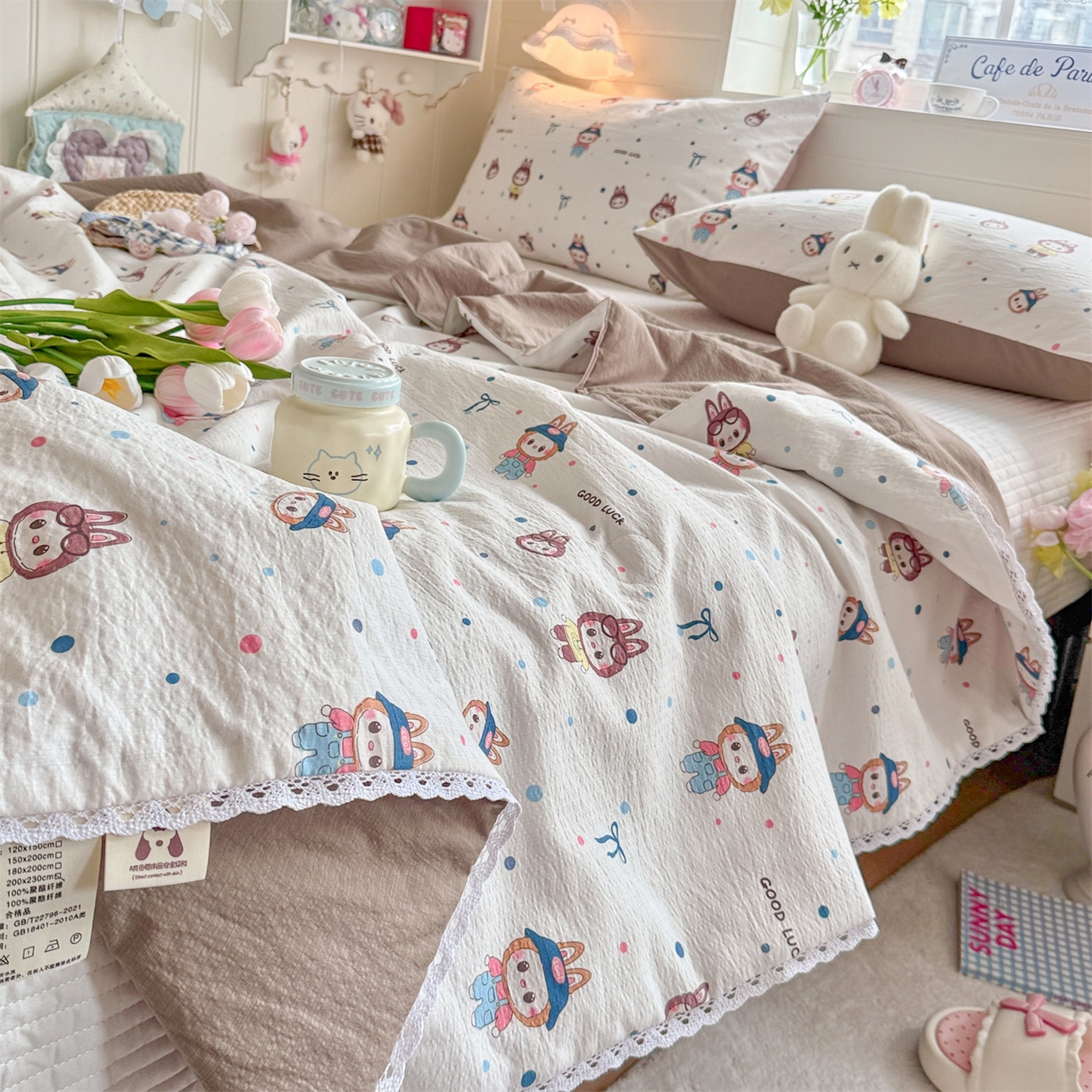 91家纺网 家纺一手货源 找家纺 名兮家居 2026新款亲肤A类皱皱纱夏被夏凉被空调被 泡泡兔