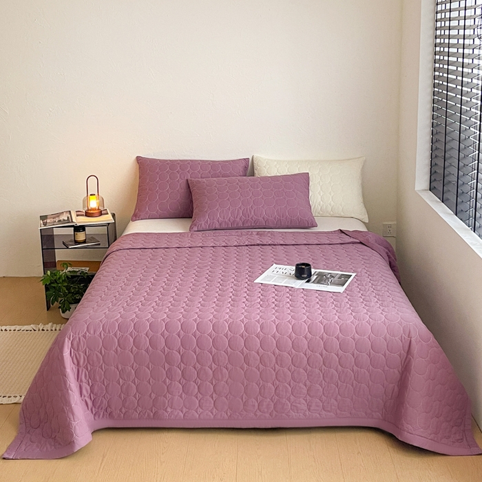 91家纺网 家纺一手货源 找家纺 （总）橙子家居   2026年新款韩系云朵泡芙纯色水洗棉花床盖三件套