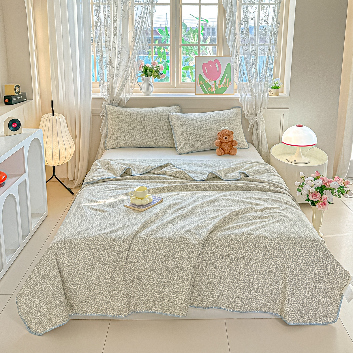 91家纺网 家纺一手货源 找家纺 圣尔雅家纺 2026新款印花夏被小碎花贝壳绣皱皱棉夏凉被空调被 莉莲