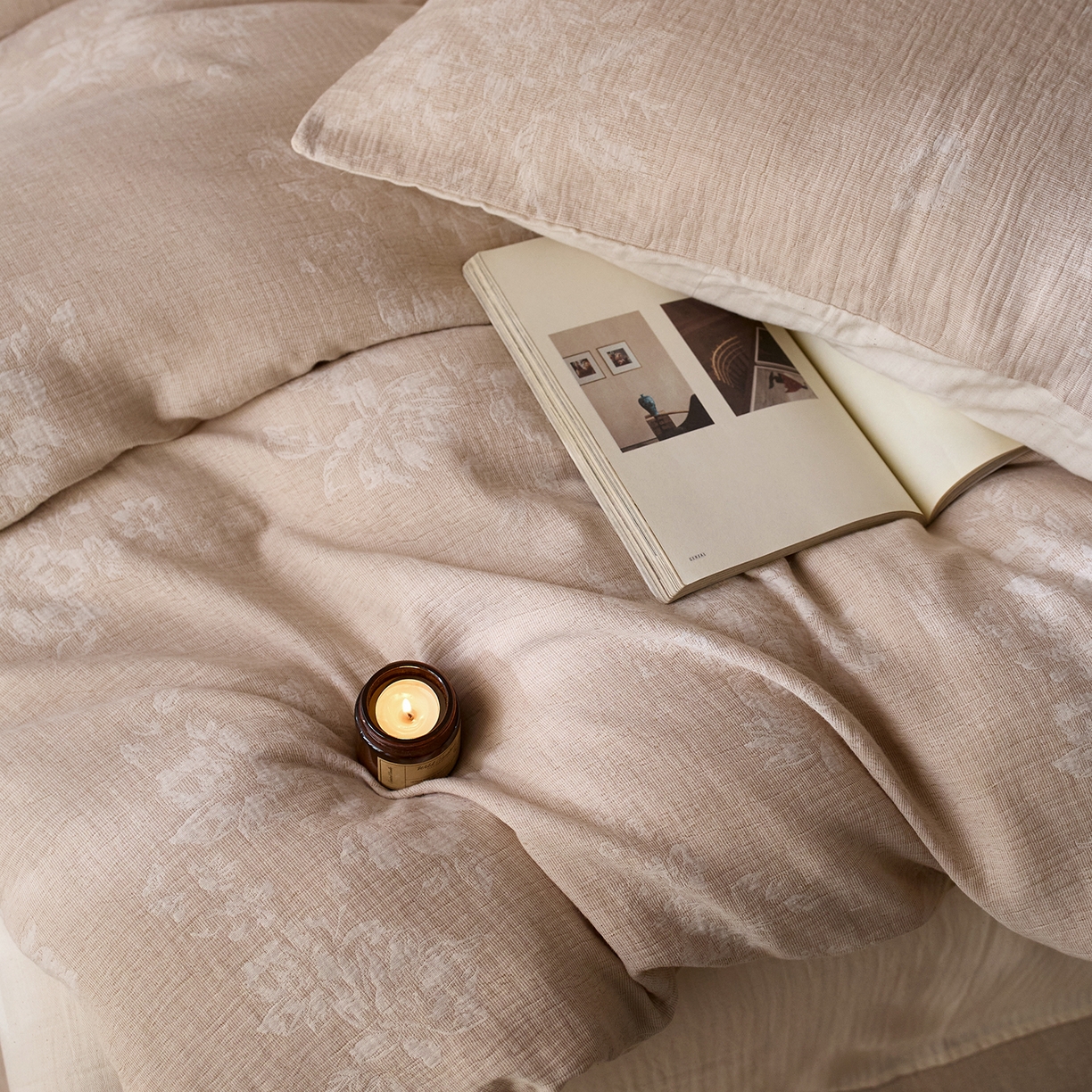 91家纺网 家纺一手货源 找家纺 （总）爱丽丝 2026新款色织提花棉麻双层纱四件套-缠枝