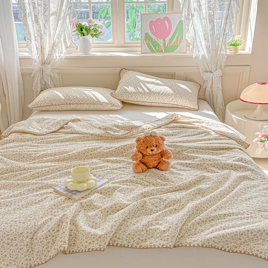 91家纺网 家纺一手货源 找家纺 圣尔雅家纺 2026新款印花夏被小碎花贝壳绣皱皱棉夏凉被空调被 南风