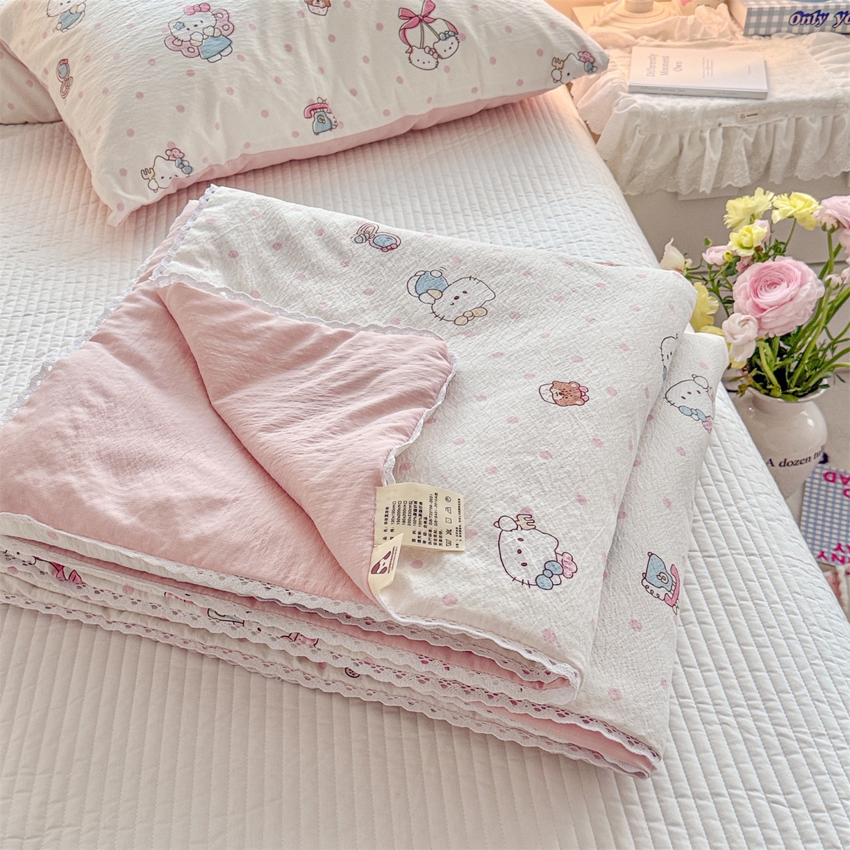 名兮家居 2026新款亲肤A类皱皱纱夏被夏凉被空调被 天使猫咪