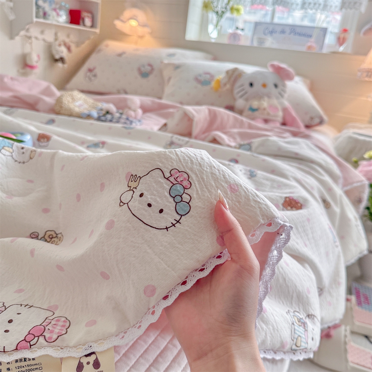 91家纺网 家纺一手货源 找家纺 名兮家居 2026新款亲肤A类皱皱纱夏被夏凉被空调被 天使猫咪