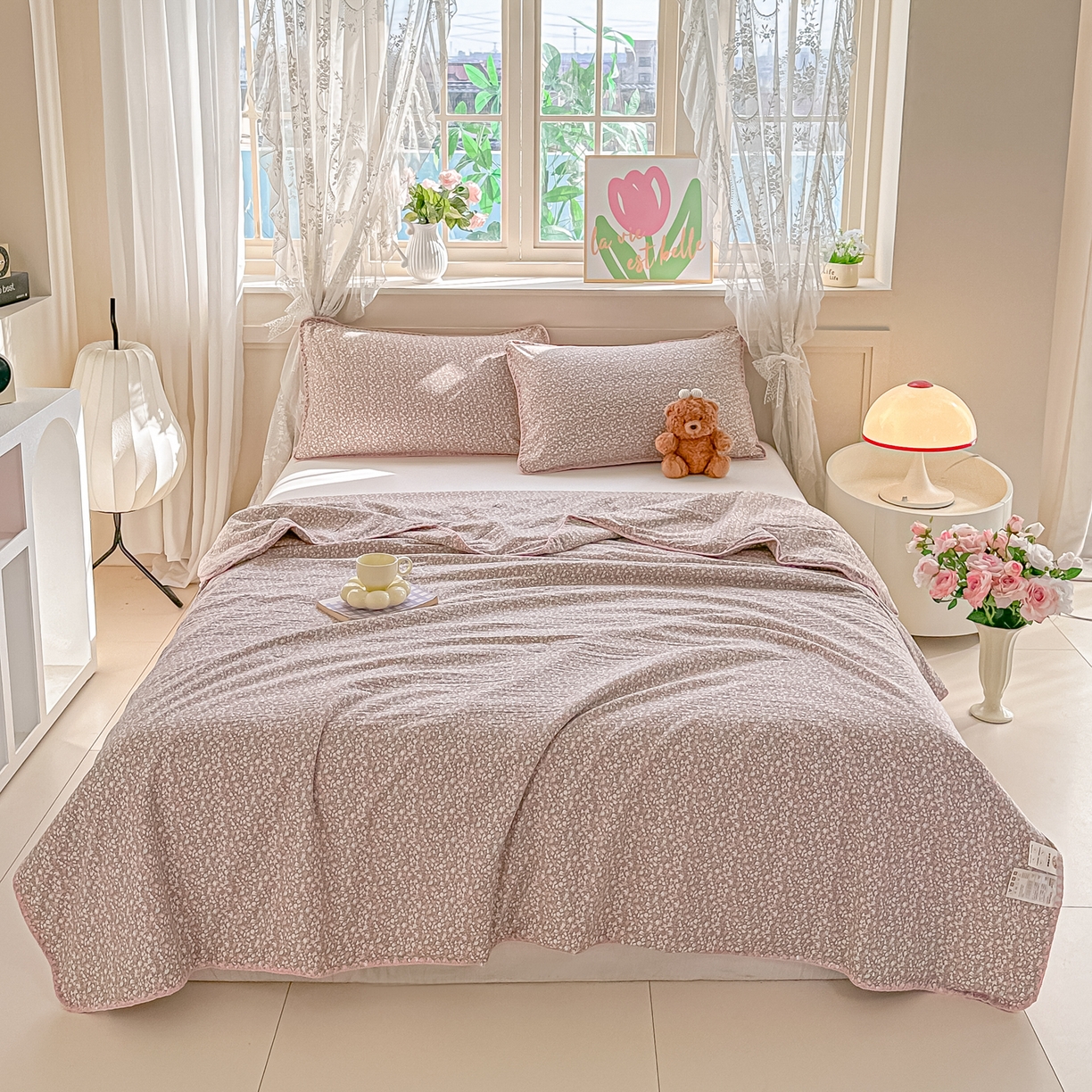 91家纺网 家纺一手货源 找家纺 圣尔雅家纺 2026新款印花夏被小碎花贝壳绣皱皱棉夏凉被空调被 千叶蜜语