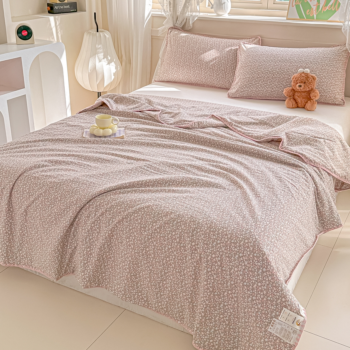 91家纺网 家纺一手货源 找家纺 圣尔雅家纺 2026新款印花夏被小碎花贝壳绣皱皱棉夏凉被空调被 千叶蜜语